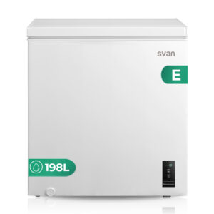 Congelador horizontal Svan, Cíclico. Capacidad 198L, Clase E. Dimensiones: 85cm 77cm 56cm. Color Blanco, Control con Display. Motor Inverter.