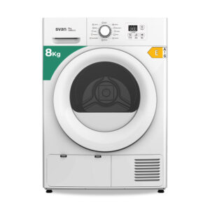 Secadora Bomba calor Svan, Capacidad 8kg Clase E. Dimensiones: 84,5cm 62,5cm 59,8cm Color Blanco, Control Display. Programas: Antiarrugas.