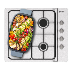 Piano cottura a gas butano Svan 7500W 9,5cm 60cm 51cm Inox Manuale Auto Ig. 4Q Kit Gas