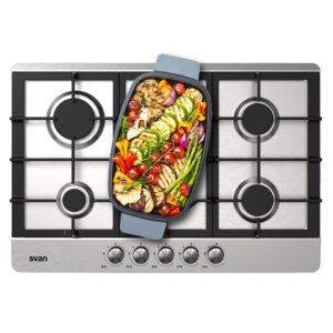 Piano cottura a gas butano Svan 11500W 9cm 86cm 51cm Inox Manuale Auto Ig. 5Q Wok Forja