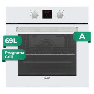 Horno Svan Multifunción 69L A 59,5cm 59,5cm 57,5cm Cristal Blanco Display 6P Turbo