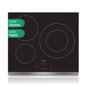 Placa Inducción Svan 7400W 6,2cm 59cm 52cm Cristal negro Slider 3Z Doble Corona Booster