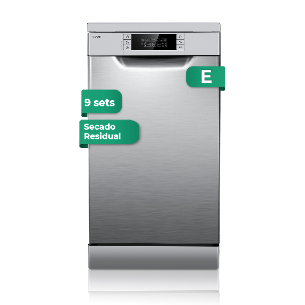 Lavastoviglie Svan 9sets E 84,5 cm 44,8 cm 61 cm 61 cm Display in acciaio inox 2B 7P Residuo secco medio carico