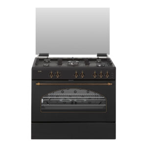 Cocina Svan Gas 87,4cm 89,8cm 62cm Rústico negro Manual 5Q Wok 92L 2P KitGas T.Cristal Rustipollo