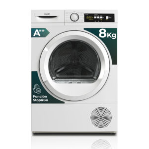 Secadora Bomba calor Svan, Capacidad 8kg Clase E. Dimensiones: 84,8cm 59,7cm 56,5cm Color Blanco, Control Display.