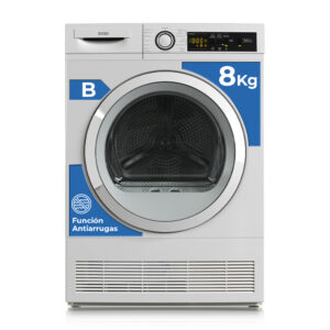 Secadora Condensación Svan, Capacidad 8kg Clase G. Dimensiones: 84,5cm 59,7cm 56,5cm Color Blanco, Control Display. Programas: Antiarrugas.