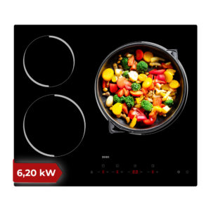 Piano cottura in ceramica Svan 6200W 5,1cm 59cm 52cm Black Glass Touch 3Z Triple Corona