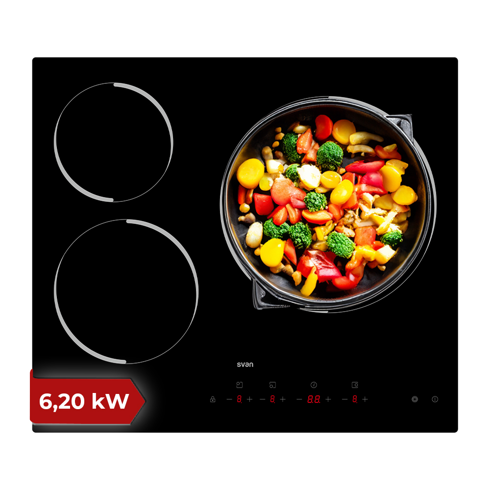 Piano cottura in ceramica Svan 6200W 5,1cm 59cm 52cm Black Glass Touch 3Z Triple Corona