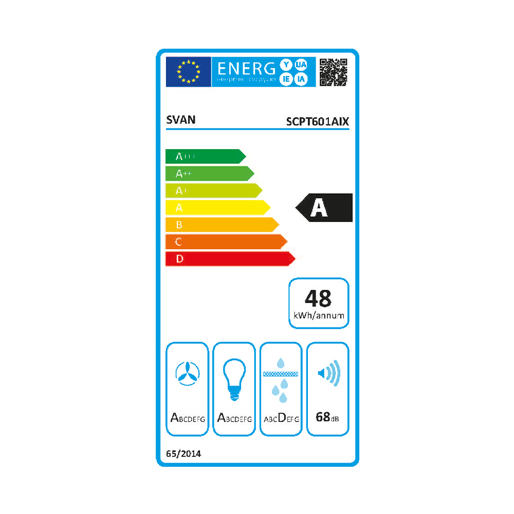 Campana Tipo T Svan, Clase A Dimensiones: 82cm 59,9cm 50cm. Color Inox, Control Manual Potencia de aspiración 641,8 m3/h, 52~68 dB. – Image 2