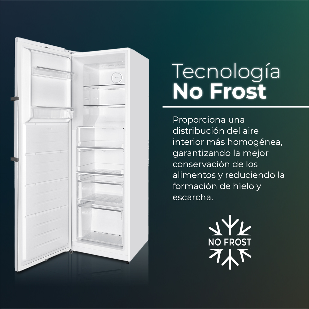 Congelador vertical Svan, No Frost. Capacidad 274L, Clase E. Dimensiones: 185cm 60cm 66cm. Blanco, Display. Motor Inverter. - Imagen 3