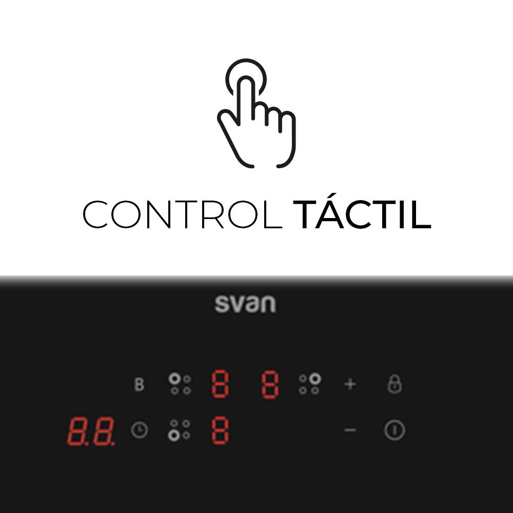 Placa Inducción Svan 7200W 6,2cm 59cm 52cm Cristal negro Táctil 3Z Doble Corona Booster - immagine 2