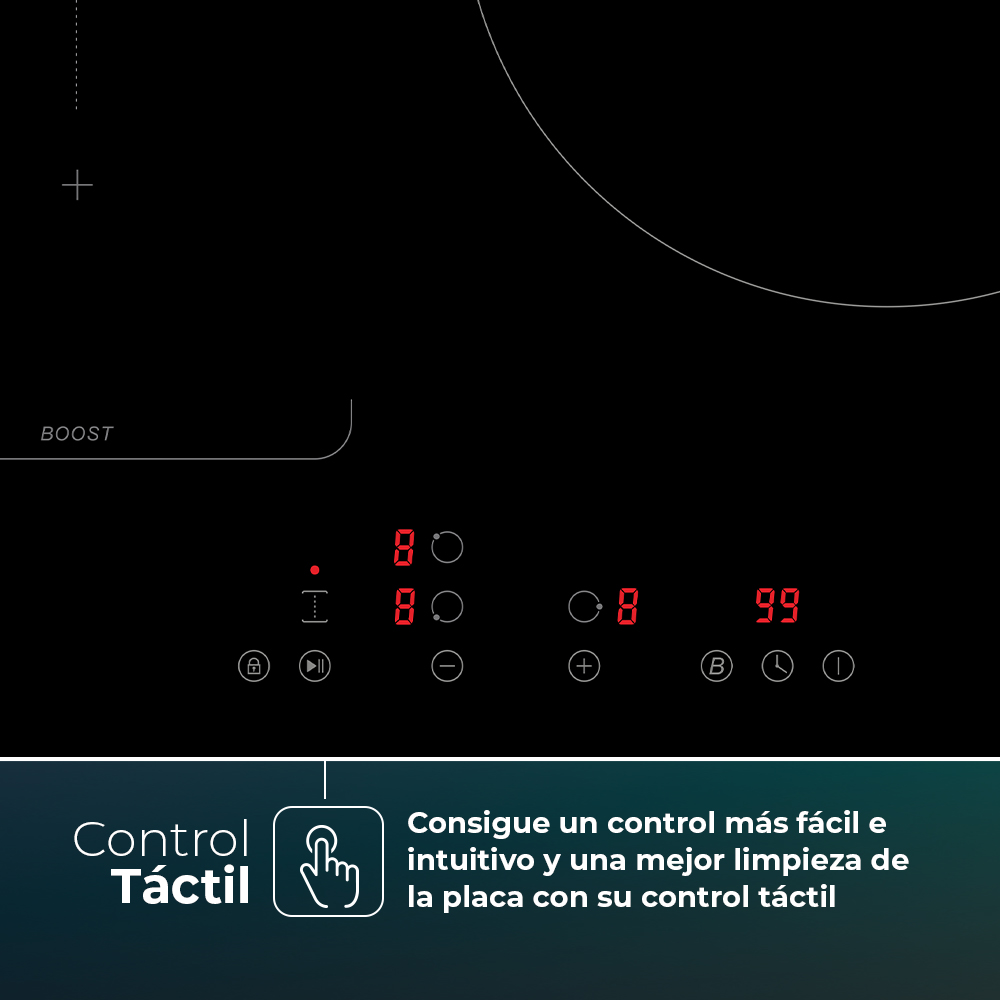 Placa Inducción Svan 6600W 5,6cm 59cm 52cm Cristal negro Táctil 3Z 2 Flexizone Booster Stop&Go - immagine 2