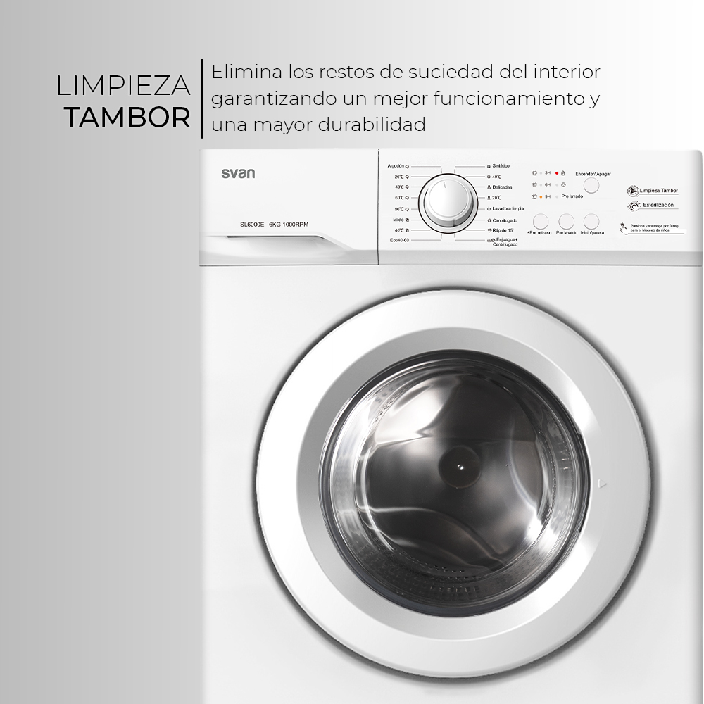 Lavadora Svan 6kg 1000rpm E 85cm 59,5cm 44cm Blanco Electrónico T.Diamante - immagine 2