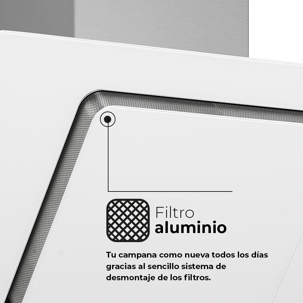 Campana Inclinada Svan A+ 113,5cm 80cm 46cm Cristal blanco Táctil Mando LED 790m3/h 58dB – Image 2