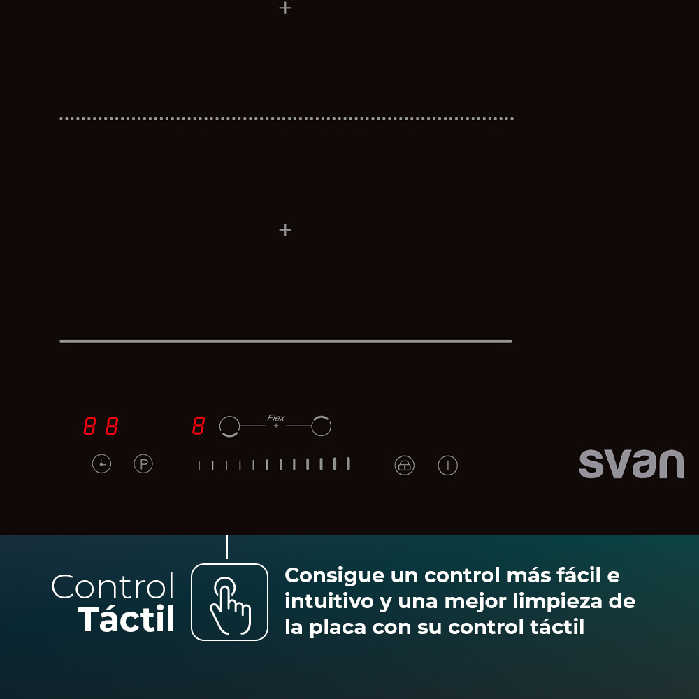 Placa Inducción Svan 7200W 6,2cm 59cm 52cm Cristal negro Slider 4Z 2 Flexizone Booster - immagine 2