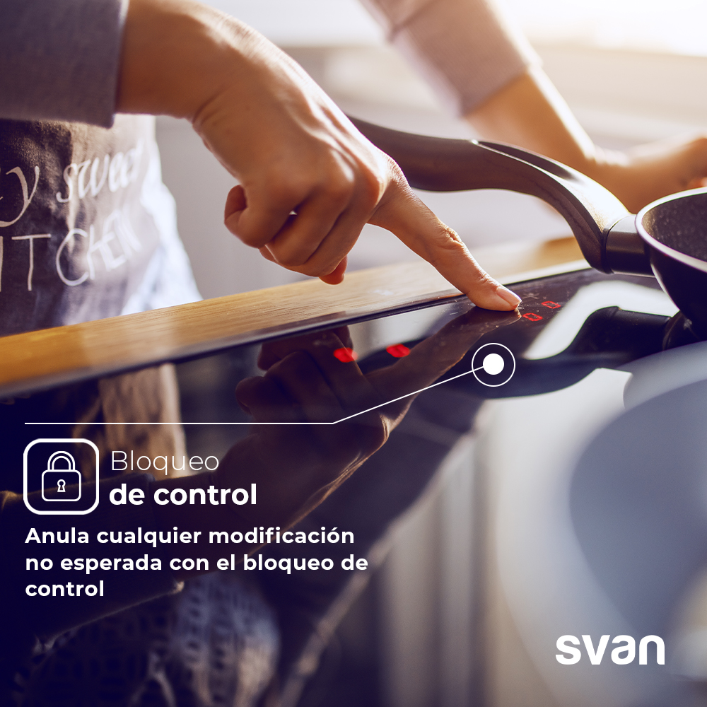 Placa Inducción Svan 6600W 5,6cm 59cm 52cm Cristal negro Táctil 3Z 2 Flexizone Booster Stop&Go - immagine 3