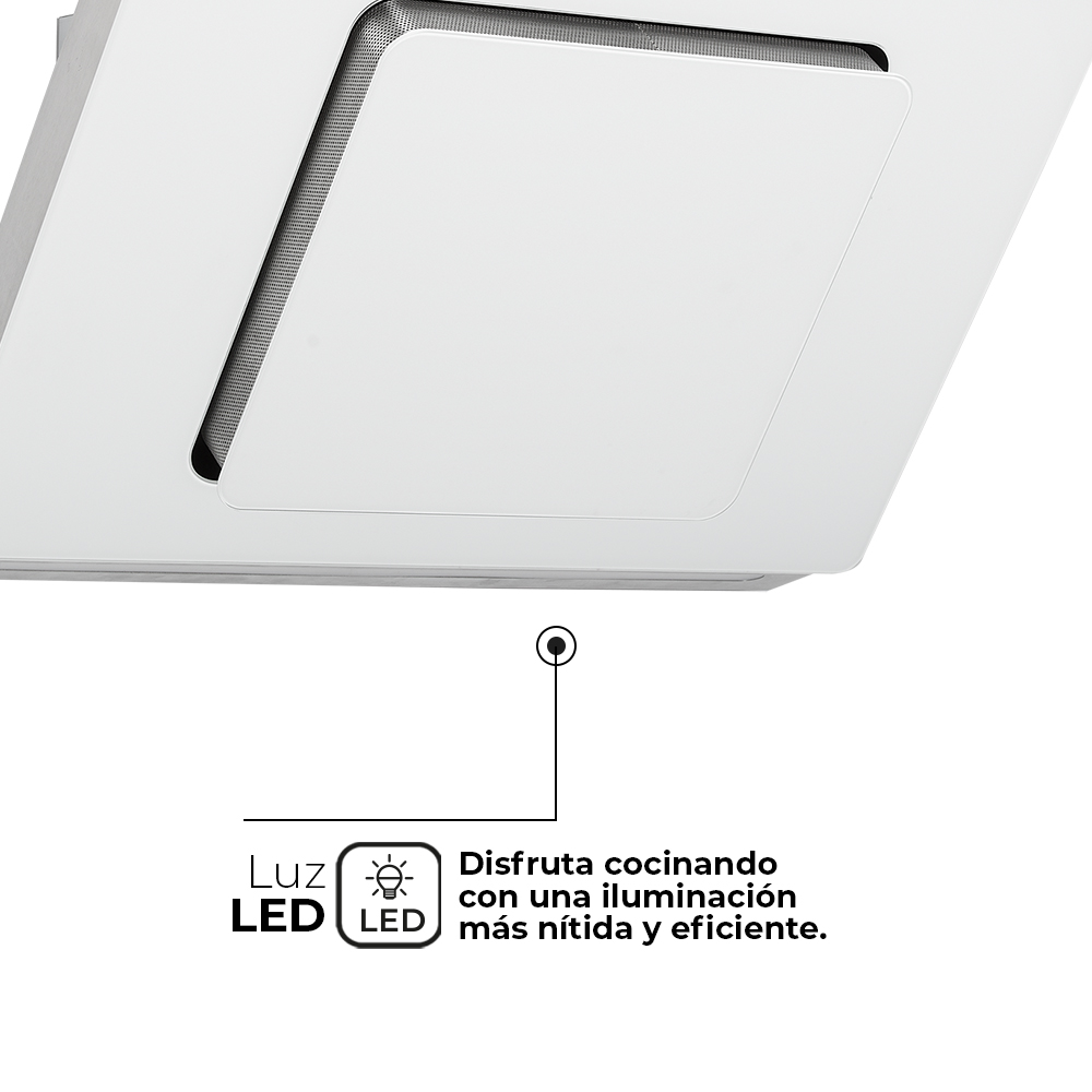 Campana Inclinada Svan A+ 113,5cm 80cm 46cm Cristal blanco Táctil Mando LED 790m3/h 58dB – Image 3