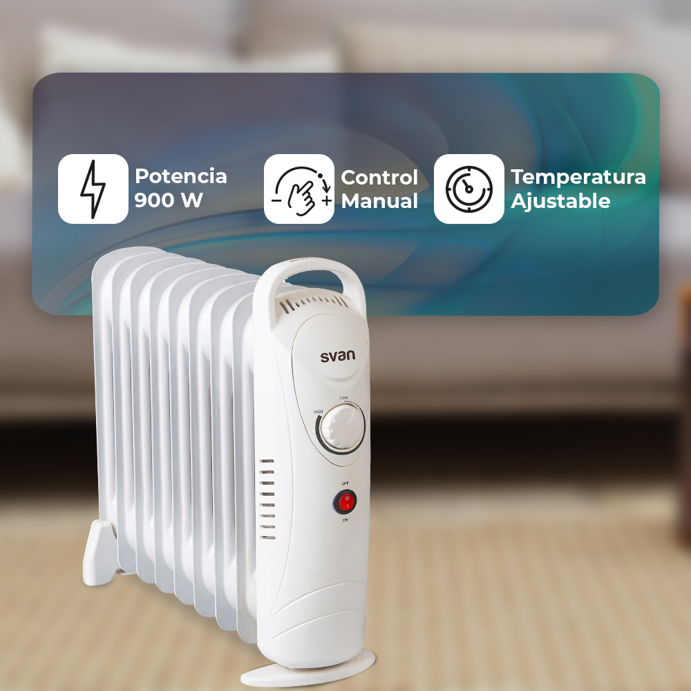 Radiador aceite Svan 9 Elementos 900W Blanco Manual - Imagen 4