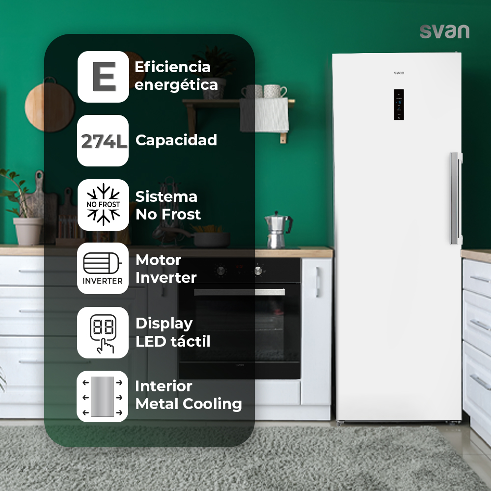 Congelador vertical Svan No Frost 274L E 185,5cm 59,5cm 71,5cm Blanco Display táctil Modo Eco - immagine 5