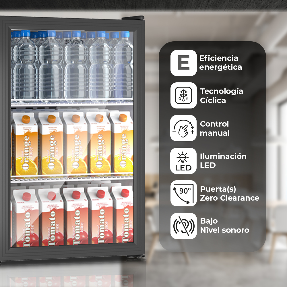 Refrigerador Horeca Svan Cíclico E 84,5cm 54cm 53,9cm Negro Puerta Cristal Puerta 90º - immagine 4