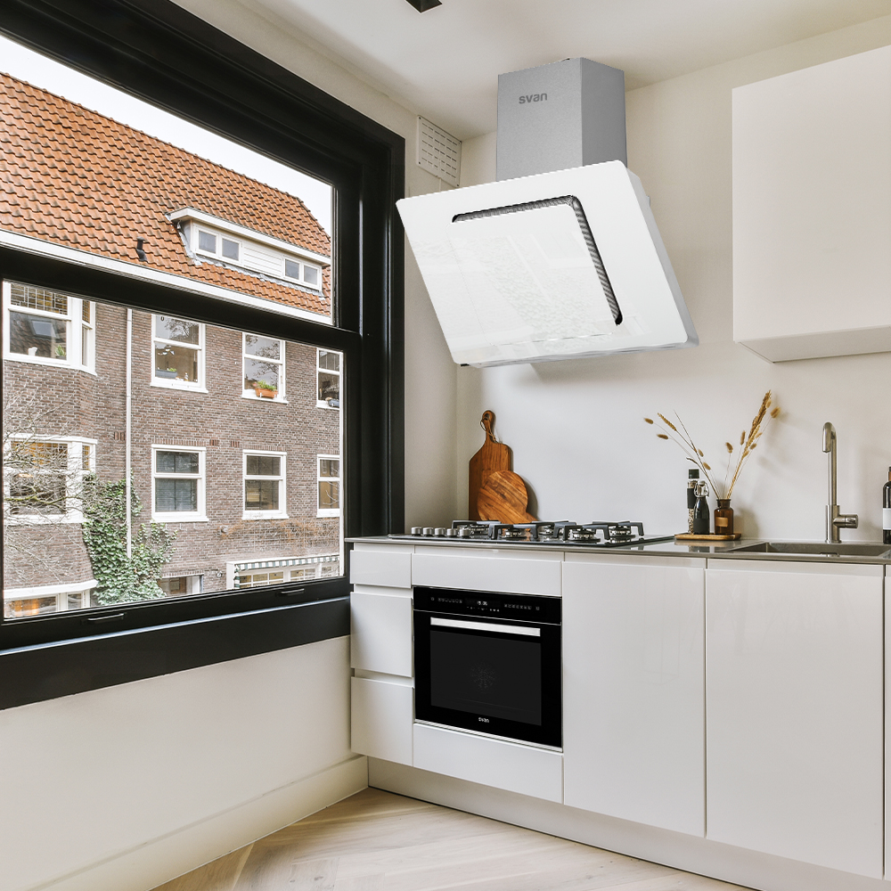 Campana Inclinada Svan A+ 113,5cm 80cm 46cm Cristal blanco Táctil Mando LED 790m3/h 58dB – Image 4