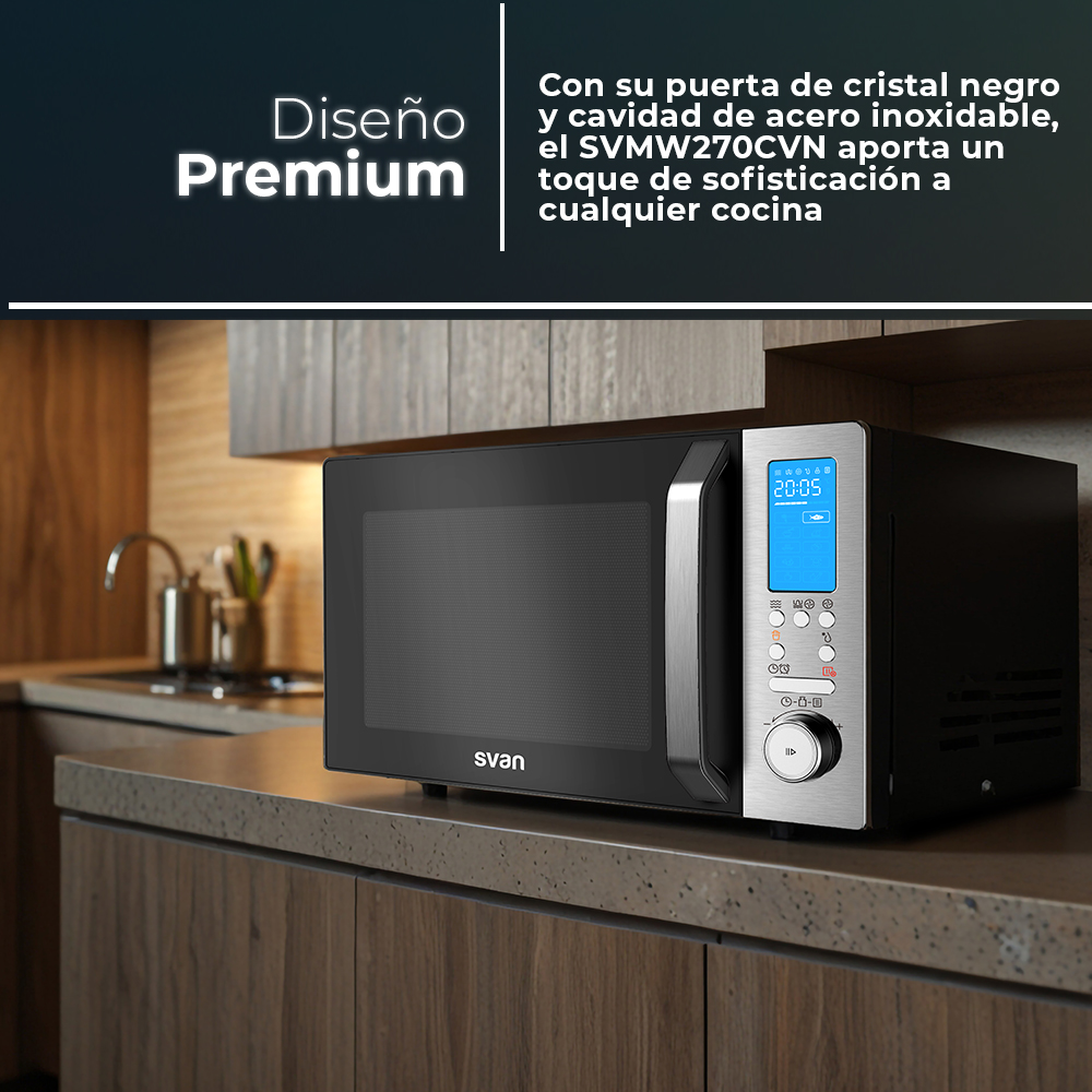 Microondas Convección Svan 26L 900W 30,2cm 49,5cm 44,1cm Negro Display Auto Cooking Air Fry – Image 4