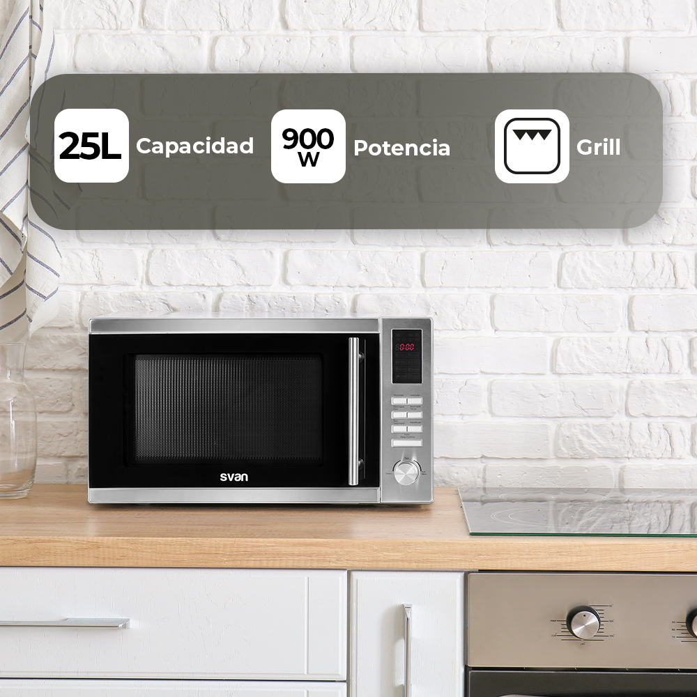 Microondas Convección Svan 25L 900W 30,7cm 51,3cm 49,8cm Inox Display Auto Cooking - immagine 4