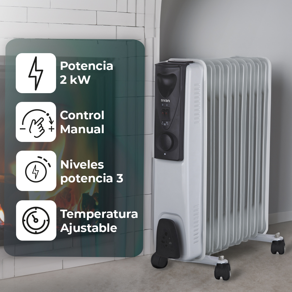 Radiador aceite Svan 9 Elementos 3 Niveles 2000W Blanco y negro Manual - immagine 5