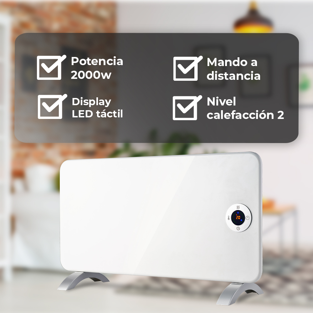 Radiador plano Svan 1 Elemento 2 Niveles 2000W Blanco Táctil Display LED Mando Temporizador - immagine 5