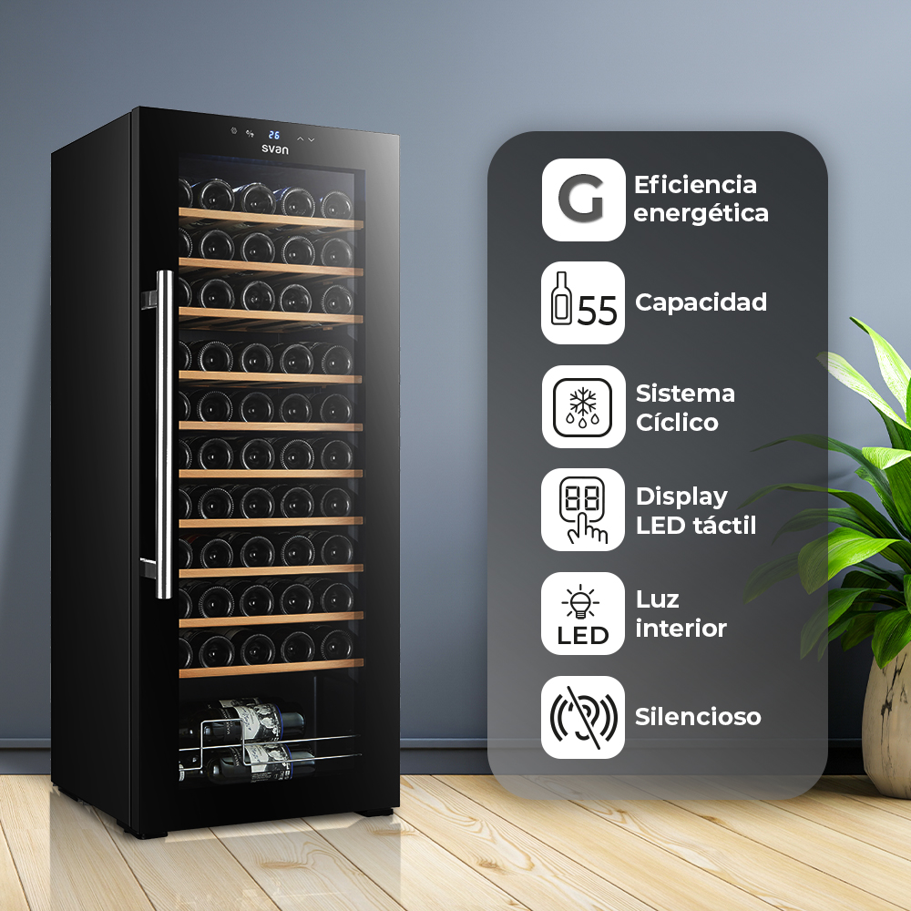 Vinoteca Svan Cíclico 154L 55Bot G 126,2cm 51cm 48cm Negro Display táctil Única Zona 1Puerta – Image 5