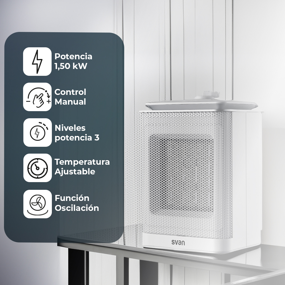 Estufa cerámica Svan 3 Niveles 1500W Blanco Manual Oscilación - immagine 6