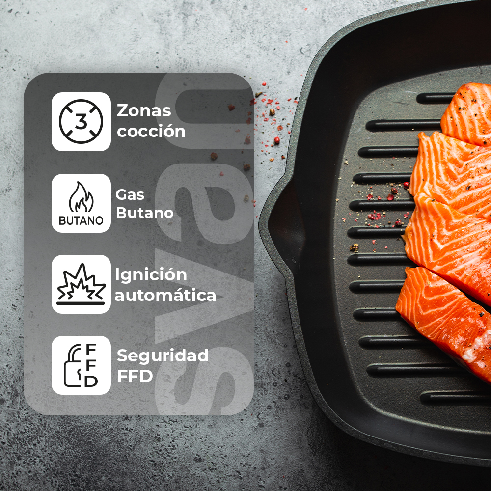 Placa Gas Butano Svan 6050W 10cm 60cm 51cm Cristal blanco Manual Auto Ig. 3Q Wok Kit Gas Forja - immagine 6