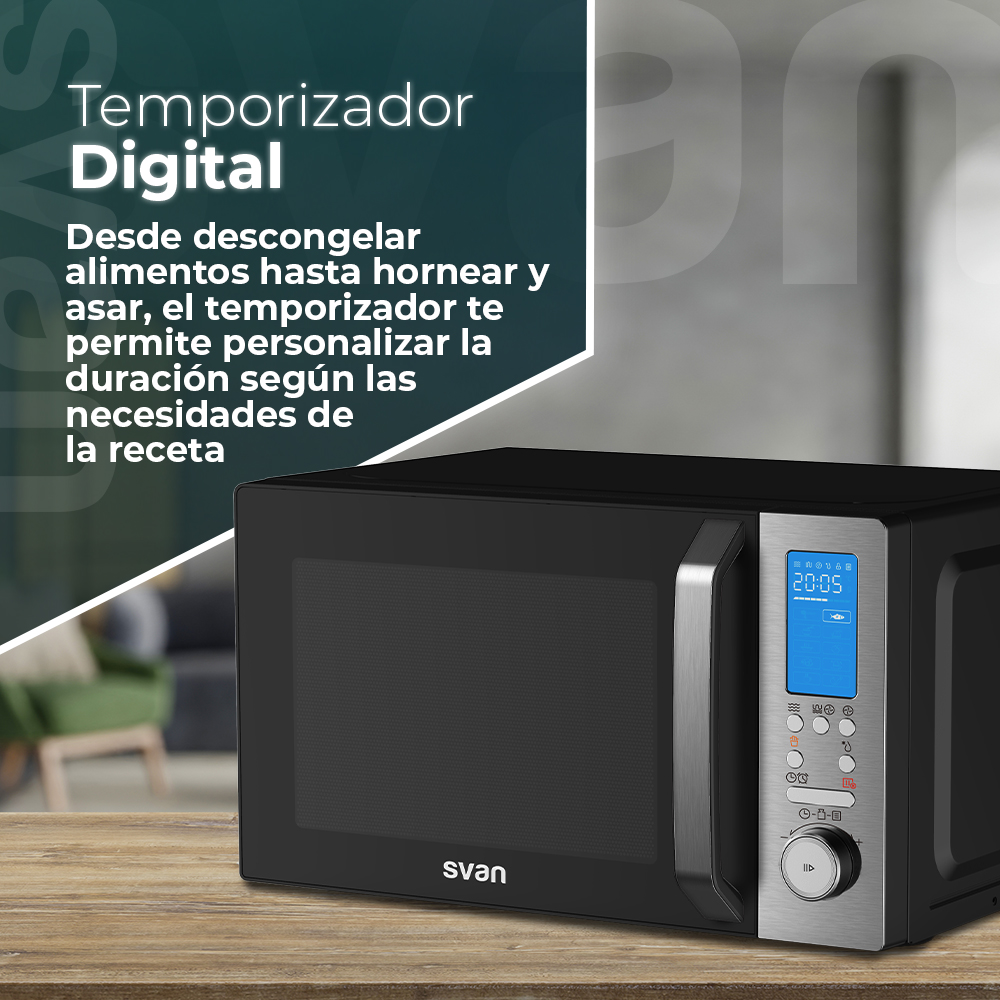 Microondas Convección Svan 26L 900W 30,2cm 49,5cm 44,1cm Negro Display Auto Cooking Air Fry – Image 6
