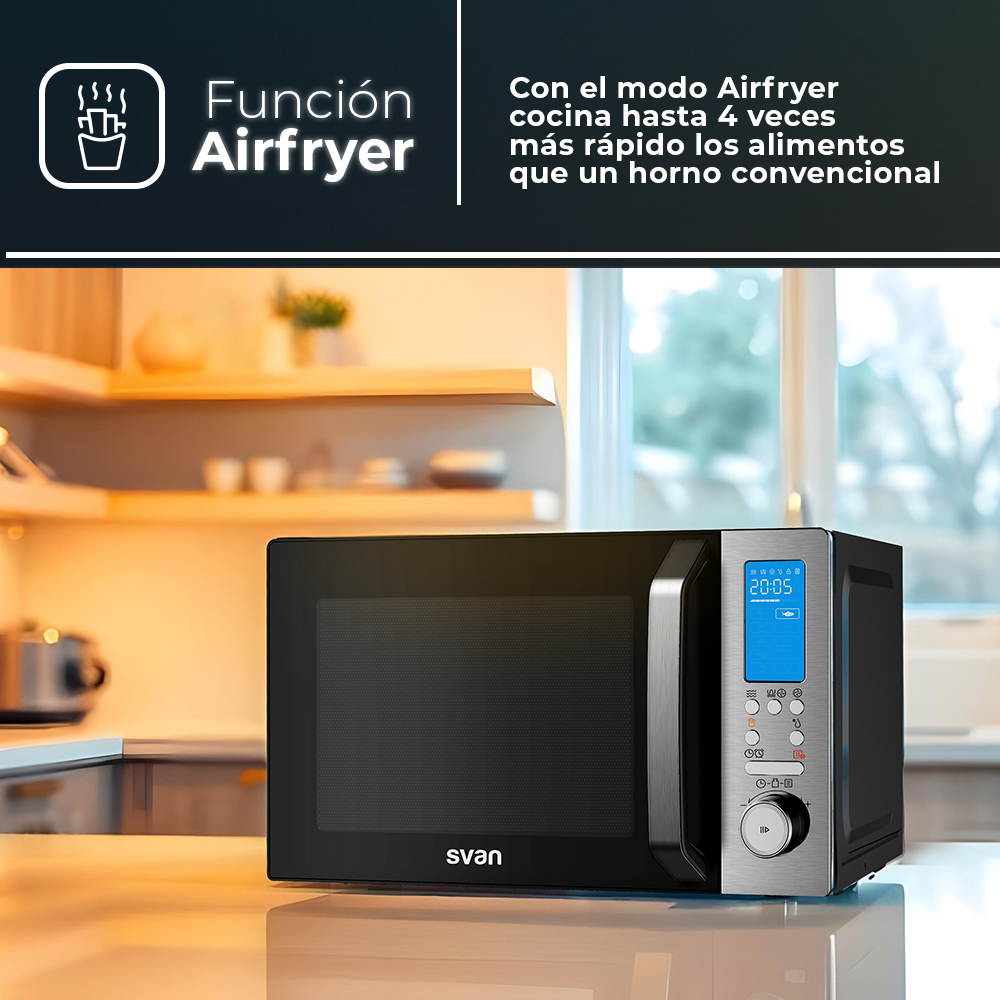 Microondas Convección Svan 26L 900W 30,2cm 49,5cm 44,1cm Negro Display Auto Cooking Air Fry – Image 7