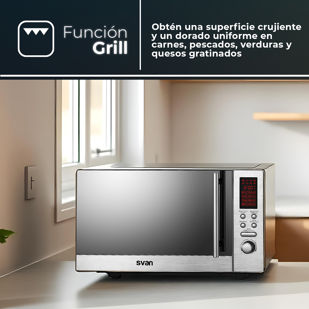 Microondas Grill Svan 23L 800W 29,3cm 53,6cm 43,6cm Inox Display Auto Cooking - immagine 7