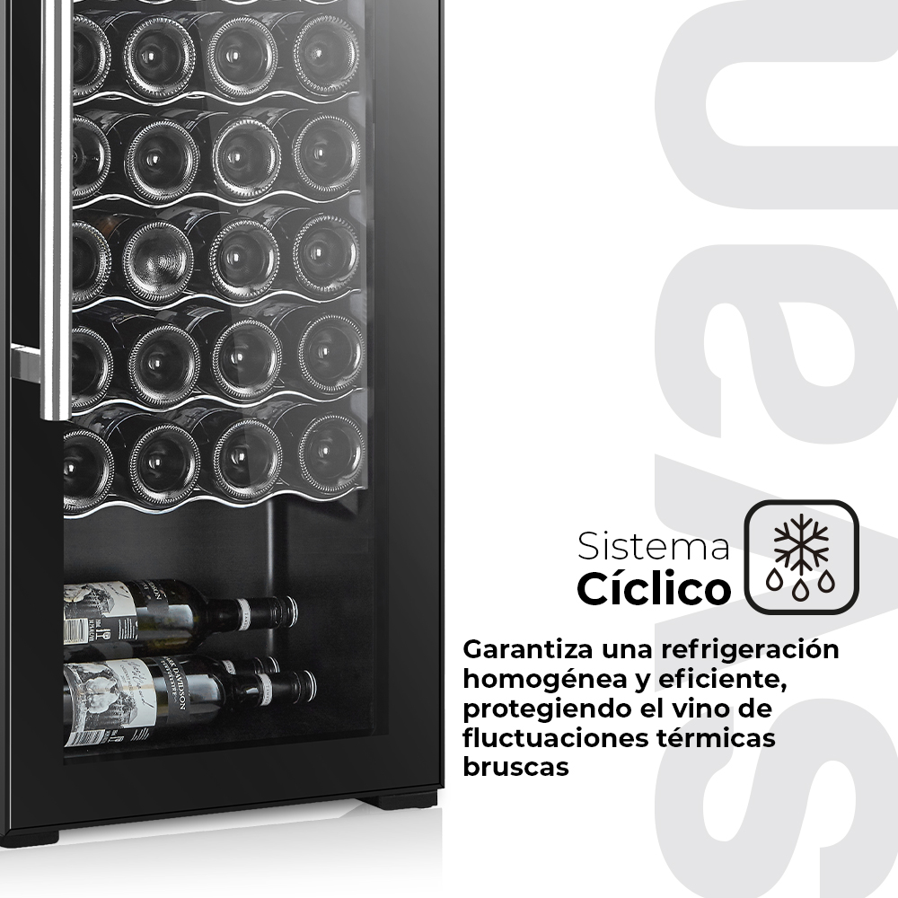 Vinoteca Svan Cíclico 106L 36Bot G 110,5cm 43cm 48,2cm Negro Display táctil Única Zona 1Puerta – Image 7