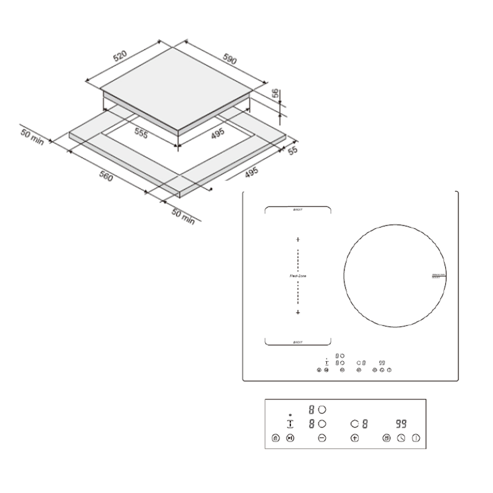 Placa Inducción Svan 6600W 5,6cm 59cm 52cm Cristal negro Táctil 3Z 2 Flexizone Booster Stop&Go - immagine 8