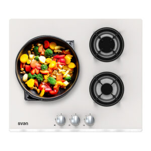 Placa Gas Butano Svan 6050W 10cm 60cm 51cm Cristal blanco Manual Auto Ig. 3Q Wok Kit Gas Forja