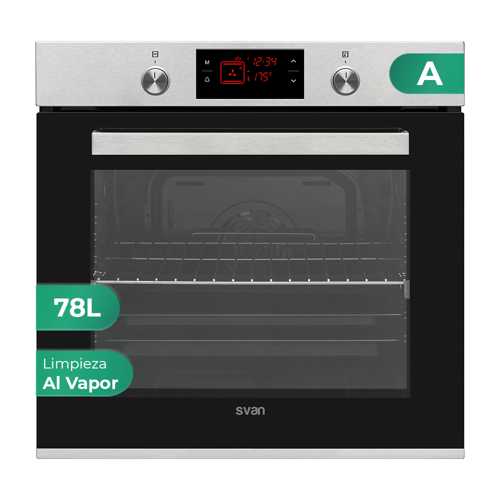 Forno multifunzione Svan 78L A 59,5cm 59,5cm 57,5cm 57,5cm Display Inox 10P Tenda ad aria G.Telescopica