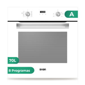 Horno Multifunción Svan 70L A 59,5cm 59,5cm 57,5cm Cristal blanco Display 8P G.Telescópicas