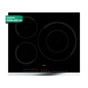 Placa Inducción Svan 7400W 6cm 59cm 52cm Cristal negro Slider 3Z Doble Corona ∅ 32cm Booster Stop&Go