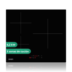 Placa de Inducción Svan 60 cm 3 zonas con Cristal negro Táctil