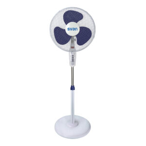 "Svan Floor Fan 16"" 40W Blanc et bleu Contrôle électronique 3V Oscillation Timer"."