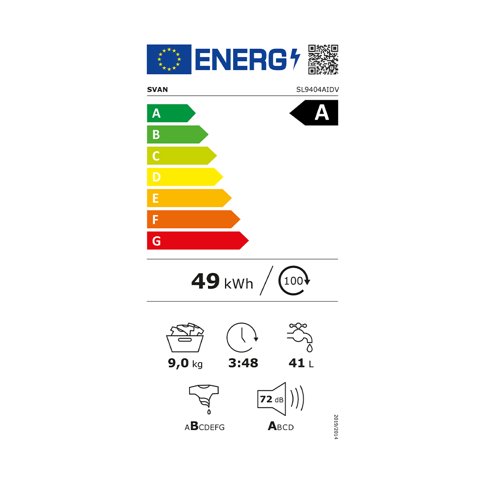Lavadora Svan,Capacidad 9kg 1400rpm, Clase A. Dimensiones: 84,5cm 59,8cm 52cm. Color Blanco, Control Display LED. Programas: Vapor Antialérgico. - Imagen 2