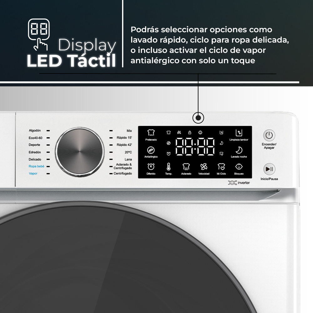 Lavadora Svan 12kg 1400rpm C 85cm 59,5cm 64cm Blanco Display táctil Inverter Vapor T.Diamante - immagine 2