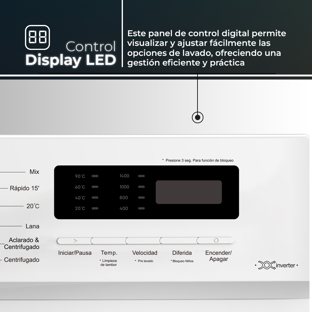 Lavadora Svan 8kg 1400rpm A 85cm 59,5cm 51cm Blanco Display Inverter Vapor Mi Ciclo Puerta XXL – Image 3
