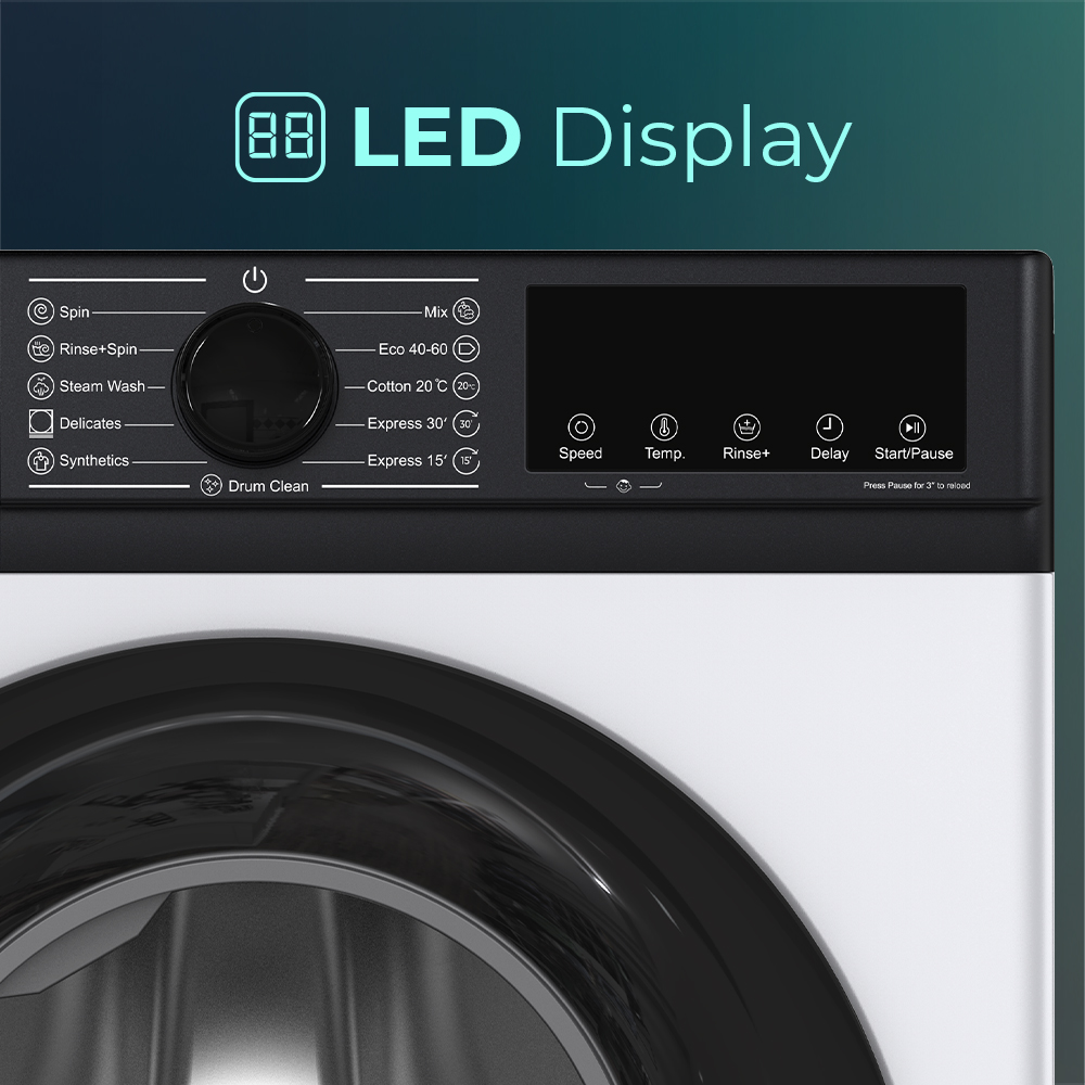 Lavadora Svan,Capacidad 9kg 1400rpm, Clase A. Dimensiones: 84,5cm 59,8cm 52cm. Color Blanco, Control Display LED. Programas: Vapor Antialérgico. - Imagen 3