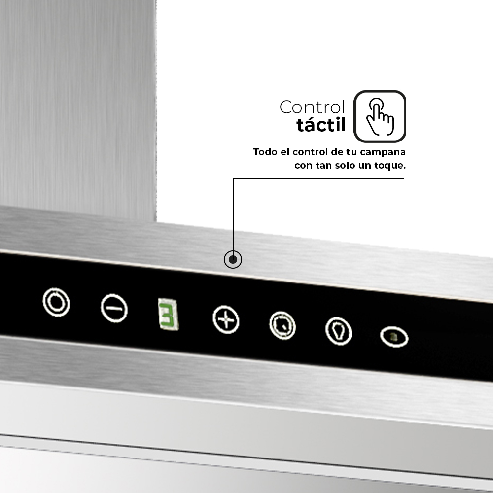 Campana Tipo T Svan D 86,5cm 90cm 50cm Inox Táctil LED 650m3/h 64dB - Imagen 2