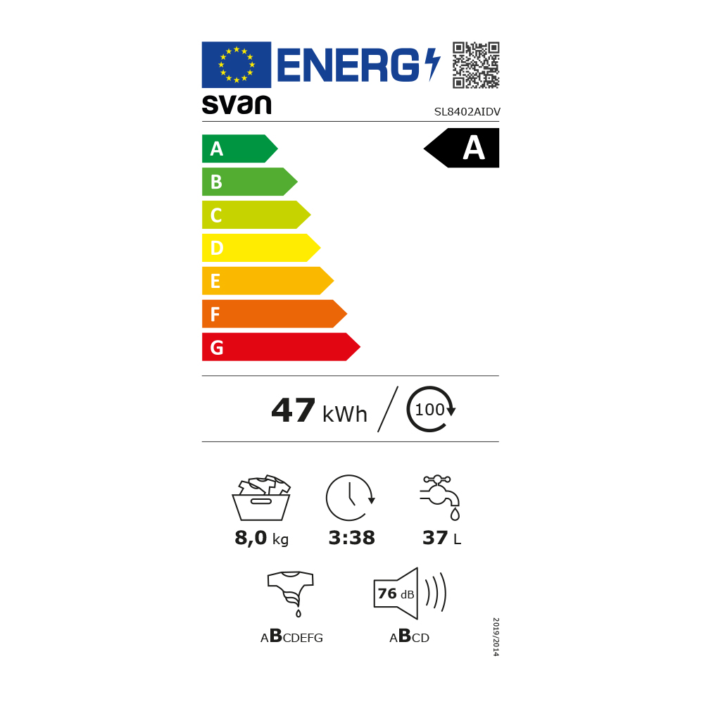Lavadora Svan 8kg 1400rpm A 85cm 59,5cm 51cm Blanco Display Inverter Vapor – Image 3