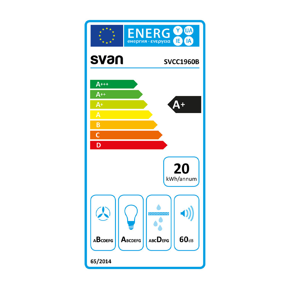 Campana Inclinada Svan A+ 114cm 89,7cm 40,3cm Cristal blanco Táctil LED 600m3/h 60dB Booster - Imagen 3
